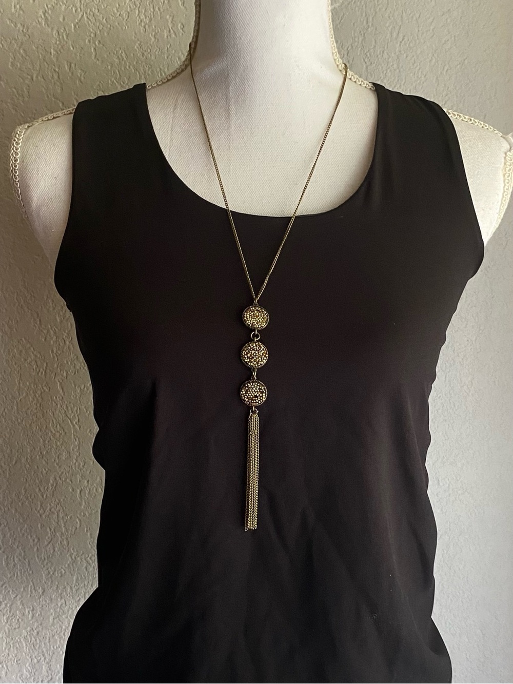 Brass Long Tassel Pendant Necklace -